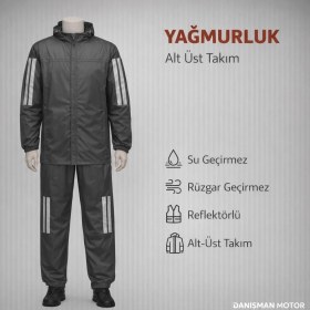 Resim Motosiklet Yağmurluk Seti – Alt Üst Takım – Reflektörlü Su Geçirmez Siyah 