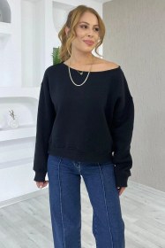 Resim Kadın Omuz Detaylı Polar Sweatshirt Rahat & Feminen Stil Lacivert 