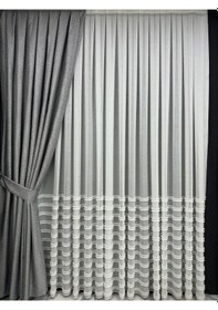 Resim Dizar Hafif Simli Gri Fon Perde 1/3 Sık Pile Gri 