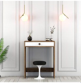 Resim Lizbon Mini Makyaj Masası - Ceviz / Beyaz 