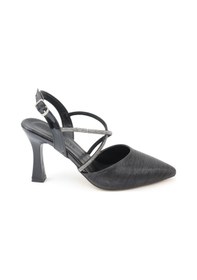 Resim Nesilshoes Nesil Shoes Tam 182 Siyah Simli Topuklu Kadın Sandalet 