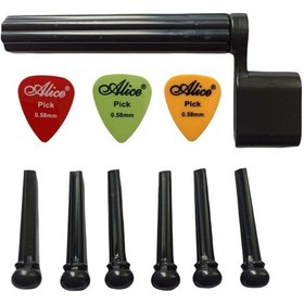 Resim Akustik Gitar Köprü Pimi 6Lı Endin + 3Alice Pena + Burgu Sargı Alet 