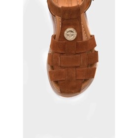 Resim Capone Outfitters Juliane Hakiki Süet Gladyatör Dolgu Topuk Kadın Sandalet 
