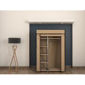 Resim Bej Tek Yandan Raflı Bez Dolap Gardrop Bej 