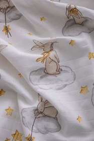 Resim Müslin Bezi Örtü Tavşan Desen - Bej 120x120 cm + 4 Adet Ağız Mendili 
