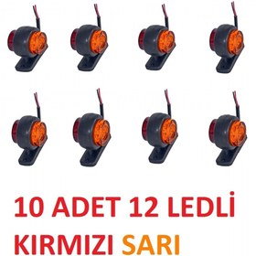 Resim GPR AUTO PARTS Mini Takoz Lamba 12 Ledli Kırmızı Sarı 10 Adet Yüksek Işık 