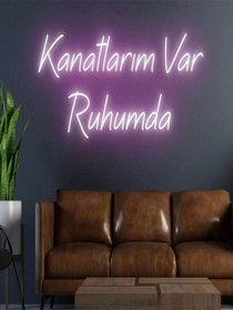 Resim Kanatlarım Var Ruhumda Yazılı Neon Tabela Pembe 