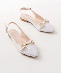 Resim İnf-120 Beyaz Günlük Fileli Taş Aksesuarlı Kadın Babet Beyaz 