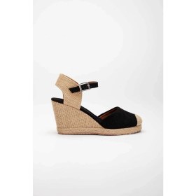 Resim Star Tombis Kadın Keten Hasır Espadril Burnu Hasırlı Arkası Açık Dolgu Topuk 