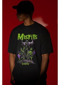 Resim Misfits Rock Metal Müzik Grubu Ön Baskılı Unisex Oversize Tişört Siyah 