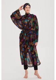 Resim Remsa Mayo Remsa Tesettür Mayo Üzerine Tek Kaftan Kimono Pareo Rp019 Funda Siyah 