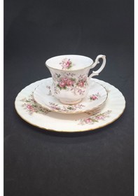 Resim Lavender Rose Bone China Antika Duble Boy Kahve Fincanı 3 Parça 180 Ml Beyaz - Lavanta 
