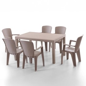 Resim Evdemo Side 6 Kişilik Rattan Masa Sandalye Takımı Cappuccino 