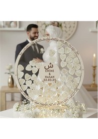 Resim Evlilik Sepetim Düğün-nişan Şeffah Pleksi Nazar Duası İşlemeli 50 Cm Yuvarlak Misafir-hatıra Anı Defteri-kutusu + Şövale Ve Kalem Hediyeli 