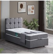 Resim Setaymobilya Baza, Berlin Tek Kişilik Baza + Başlık + Comfort Yatak Seti, Gri 