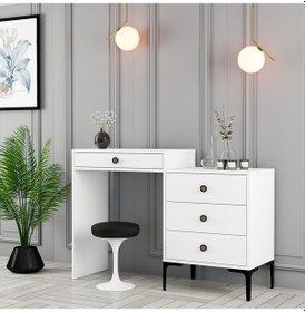 Resim Lizbon Makyaj Masası - Beyaz / Beyaz 