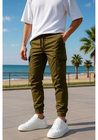 Resim Fitgiyim Kargo Cepli Paraşüt Kumaş Haki Renk Erkek Pantolon-1818 haki 