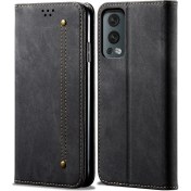 Resim Eabhulie Oneplus Nord 2 5g Için Retro Kot Deri Flip Cüzdan Standlı Kılıf Kapaklı - Siyah (Yurt Dışından) 