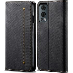 Resim Eabhulie Oneplus Nord 2 5g Için Retro Kot Deri Flip Cüzdan Standlı Kılıf Kapaklı - Siyah (Yurt Dışından) 