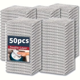 Resim 50'li Paket Modern Paslanmaz Çelik Mutfak Süngeri, Çizik Yapmayan Metal Tel Temizlik Bezi, Islak ve Kuru Bulaşıklar İçin Yeniden Kullanılabilir Mutfak Havlusu, Tencere ve Tavalar için, Topa Karşıtı 