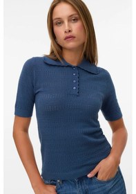 Resim Vero Moda Kadın Vmlımone Polo Yaka Kısa Kollu Kazak 10340101 Indigo Indigo 