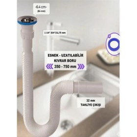Resim AYRINTISHOP Körüklü Lavabo Sifonu Rekorlu Esnek Uzatılabilir Gider Borusu, Sızdırmaz ve Kolay Montaj 
