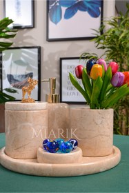 Resim MIARIK DESIGN & DEKORASYON Dekoratif Mermer 5 Li Geyik Detaylı Banyo Seti Takımı 