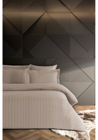 Resim Pierre Cardin Çizgili Saten Nevresim Takımı Çift Kişilik Voyage Bej 