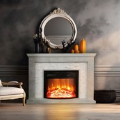 Resim Dlc Retro Beyaz Taşlı 1800W Beton Desen Dekoratif Şömine 