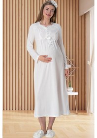 Resim Mecit Pijama Mecit 5415 Ekru Hamile Lohusa Gecelik 