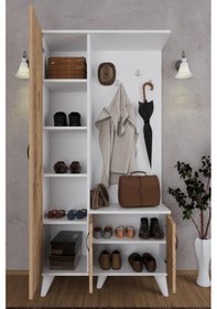 Resim Mercan Ayakkabılık Portmanto Çok Amaçlı Ayakkabılık Beyaz - Meşe 