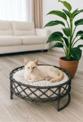 Resim Tasaryum Kedi ve Köpek Evi El Örgüsü Yatağı Kedi Yuvası Antrasit 