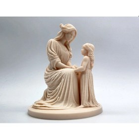 Resim Mini Anne Kız Heykeli Ahşap Katkılı Ev Dekorasyon Objesi Dekoratif 13cm 