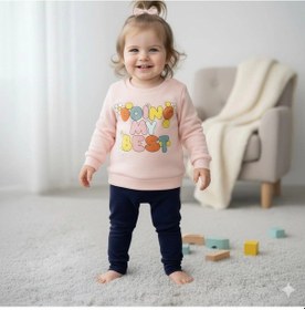 Resim Kız Bebek Baskılı Çıt Çıtlı Alt Üst İkili Gündelik Takım 6-18 Ay Pudra 