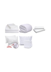 Resim Tek Kişilik Yastıklı Yorganlı Yatak Nevresim Takımı Çeyiz Seti %100 Pamuk Beyaz Otel Tipi 63 Tel 