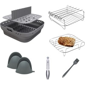 Resim Hava Fritöz Silikon Şekil Sepet Tepsisi Seti Kare Hava Fritöz Izgara Aksesuarları Yeniden Kullanılabilir Hava Fritöz Kalıp Gri (Yurt Dışından) 