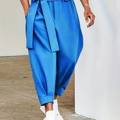 Resim Erkekler için Gevşek Fit Kraliyet Mavisi Kısa Jogger Pantolonlar Dekoratif Kemerli - Bahar/Sonbahar için Rahat Dokuz-Denim Tarzı Pantolonlar, Hafif Polyester Kumaş, Günlük Kıyafet için Rahat ve Şık, Boş Zaman Aktiviteleri Pantolonları | Rahat Kesim Pantolonlar | Polyester Jogger Pantolonlar, Büyük Beden 