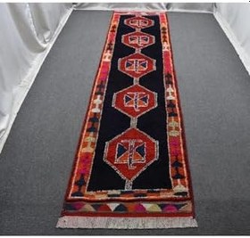Resim Zehra Abla Halı Yeni El Dokuma Nadir Otantik Koyu Lacivert Herki Yolluk Yün Halı 5591 Lacivert-100 x 400 