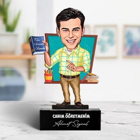 Resim Çizgili Gömlekli Öğretmen Karikatürlü Biblo 
