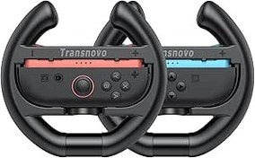 Resim TRANSNOVO 2'li direksiyon seti, Nintendo Switch 2 Joy-Cons ile uyumlu, aksesuar, kontrolör, yarış bisikletleri, kaymaz, ergonomik siyah, Mario Kart 8 Deluxe için 
