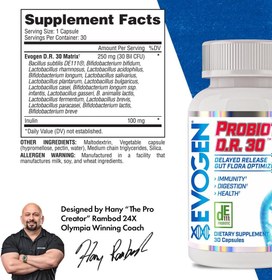 Resim Evogen Probiotic D.R. lactobacillus Gut Flora Optimizer Immunity Digestion Health 30 Billion CFUs 30 Caps 