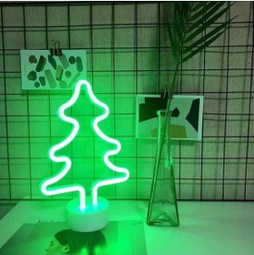 Resim Ema Dükkan Çam Ağacı Neon Led Işıklı Usbli Gece Lambası Pilli Neon Led Işıklı Masa Lambası Dekoratif Aydınlatma 