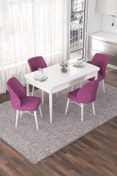 Resim Canisa Nef Serisi 70x114 Açılabilir Mdf Beyaz Mutfak Masası Takımı Ve 4 Mor Sandalye 