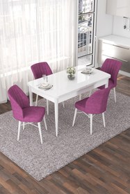 Resim Canisa Nef Serisi 70x114 Açılabilir Mdf Beyaz Mutfak Masası Takımı Ve 4 Mor Sandalye 