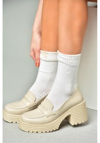 Resim Fox Shoes R996052009 Bej Kalın Topuklu Kadın Ayakkabı Bej 