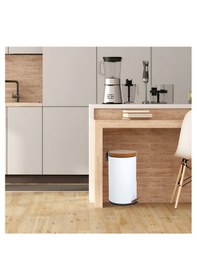 Resim 5 Lt Ahşap Desen Kapaklı Çöp Kovası Beyaz 