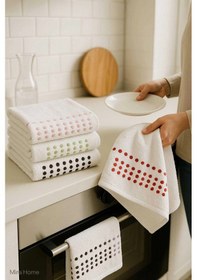 Resim 6 Lı %100 Pamuklu Mutfak Havlusu Seti 30x50 Cm Happy Points Çok Renkli 