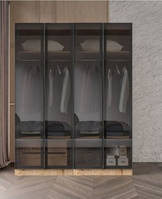 Resim Altay Ülgen Füme Camlı Alimünyum Kapaklı 2 Çekmeceli Giyinme Dolabı Led Askılıklı Tamamı Mdf Safir Meşe 