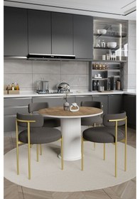 Resim Avvio Elizya Ptt Lake Mdf Ayak 4'lü Teddy Sandalye 90x90 Masa Sandalye Takımı Sandalye Bukle Kumaş Akça 