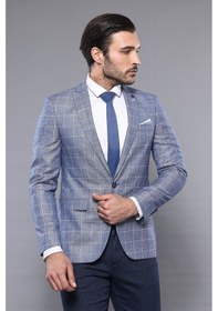 Resim Ekose Sivri Yaka Mavi Ceket Wessi 001 